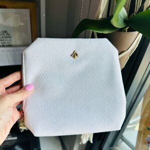 GUERLAIN Paris White Bee Emblem Textured Cosmetic Pouch Recycled Polyester NWT